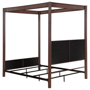 English Elm Tova Queen Canopy Bed with Upholstered Headboard in Rust Brown Metal Frame B062P451994