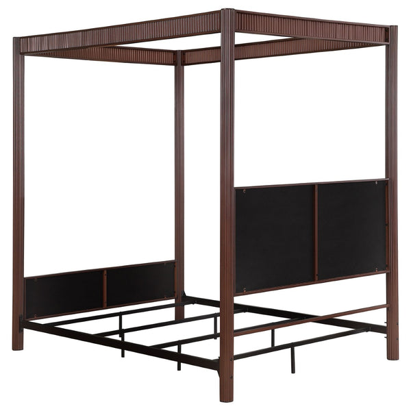 English Elm Tova Queen Canopy Bed with Upholstered Headboard in Rust Brown Metal Frame B062P451994