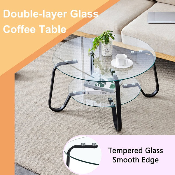 English Elm New Retro Minimalist Square Coffee Table Metal Frame Dual Tempered Glass Tiers W3226P295268