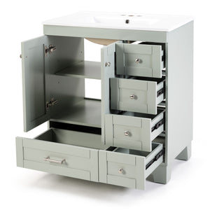 English Elm 30" Vanity with Ceramic Sink and Solid Wood Frame, Soft-Close Drawers, Compact Coastal Style, Durable Construction Blue+Grey W2896P344074