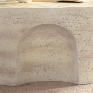 English Elm Mars Sculptural Round Accent Table Arched Cutout Base Minimalist Beige Living Room W3081P440608
