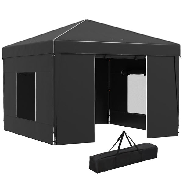 English Elm Outsunny 9.7' X 9.7' Portable Pop-Up Canopy Tent With Sidewalls, Mesh Windows & Carry Bag For Events W2225P200767-GIGA