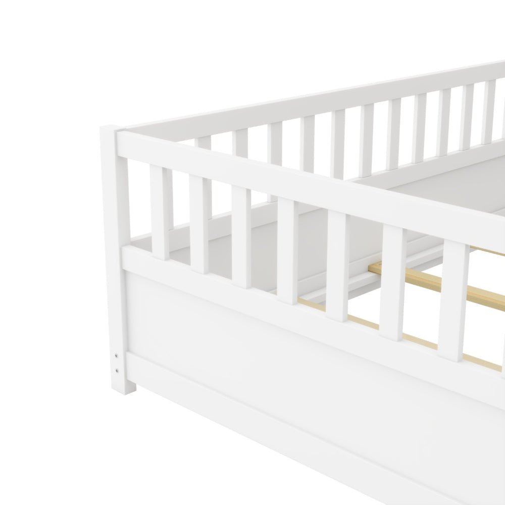 English Elm Twin Montessori Floor Bed Frame - Safe, Stylish Design With High Security Barrier & Support Slats W1858P164938-GIGA