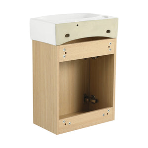 English Elm 16" Bathroom Vanity Sink Combo for Small Spaces — Compact Engineered Wood Cabinet with Ceramic Basin, Moisture-Resistant Finish and Hidden Handle, Easy Assembly Oak W1972P190339