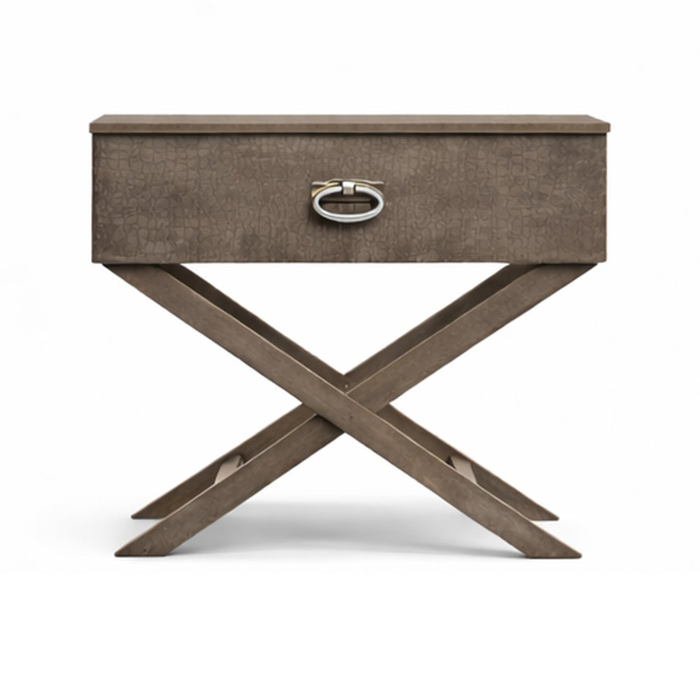 English Elm Xavier Washed Gray Wood Nightstand with Embossed Drawer and Nickel Hardware B078P474885
