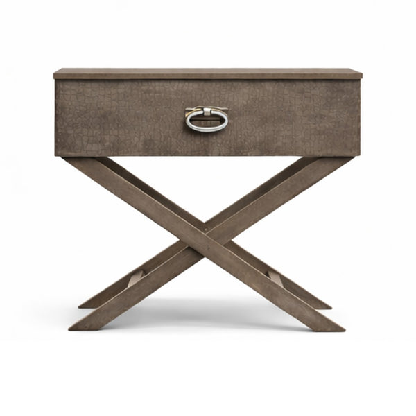 English Elm Xavier Washed Gray Wood Nightstand with Embossed Drawer and Nickel Hardware B078P474885