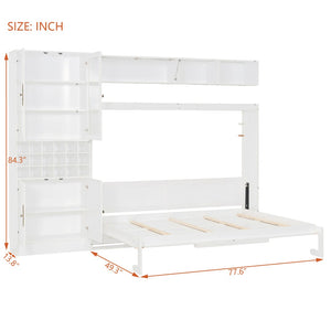 English Elm Full Size Murphy Wall Bed with Linen Sofa Integrated Shelving Usb Charging and Lighting LP000763AAK