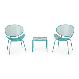 English Elm Christopher Knight Home® - ELBA Modern Mesh Shell Chat Set with Powder-Coated Iron Frame, Retro Minimal Outdoor Seating Teal N775P250740T