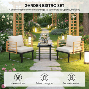 English Elm Stylish 3 Piece Outdoor Bistro Set Steel Frame Wood Grain Cushioned Balcony Patio T3971P446056