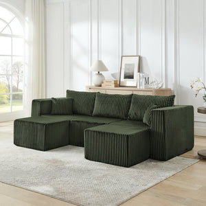 English Elm Compact Modular Sectional Corduroy Sofa High Density Foam Fill for Small Space Living Green W487P411613