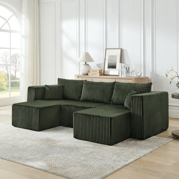 English Elm Compact Modular Sectional Corduroy Sofa High Density Foam Fill for Small Space Living Green W487P411613