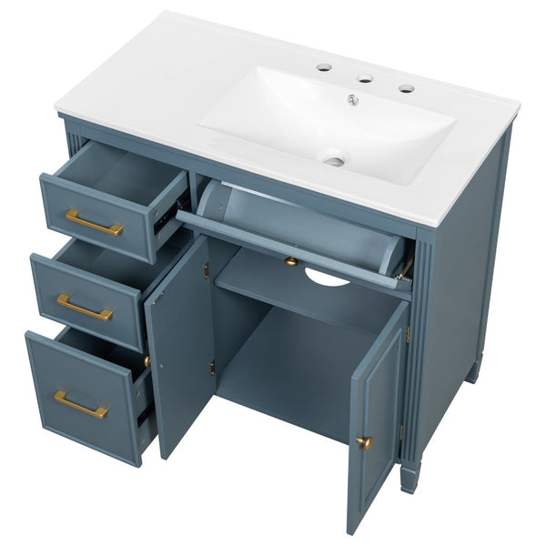 English Elm [video] 36 Inch Freestanding Bathroom Vanity Ceramic Sink Acacia Legs Gray Blue Cabinet N759P284623C