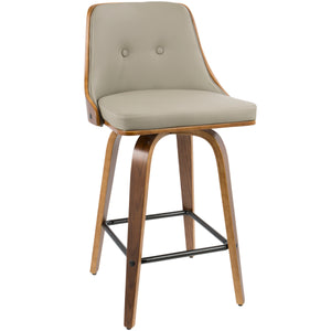 English Elm Gianna 26" Mid-Century Counter Stool with Walnut Bentwood Back and Tufted Faux Leather Swivel Grey B202S00298
