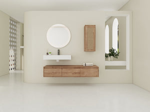 English Elm 60 Inch Wall-Mounted Bathroom Vanity Set With Resin Sink, Soft-Close Drawers & Side Cabinet Storage W999S00357
