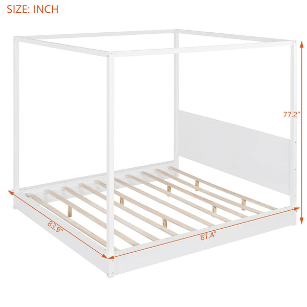 English Elm King LED Canopy Bed Frame King Size White Modern Platform with Support Slats, No Box Spring Needed, 600lb Capacity N820S10007K