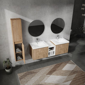 English Elm 60" Wall-Mounted Bathroom Vanity Set With Soft Close Doors, Resin Sinks & Organized Side Cabinets W999S00231