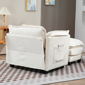 English Elm 55.32*39.76" Boucle Single Sofa with Ottoman, Wide Deep Cushion, Wrapped Arms, Storage Pockets, Cozy Contemporary Appeal Beige W2715P269740