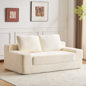 English Elm Loveseat Corduroy Bean Bag Sofa Bed with Memory Foam, Reversible Cushions, Plush Bolsters, No Assembly Required White W3723P346936