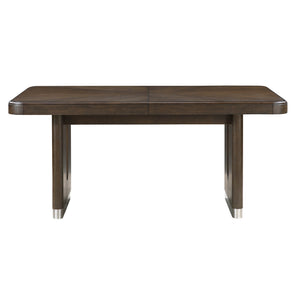 English Elm Modern Extendable Rectangular Dining Table with Oak Veneer, Wire-Brushed Brown Finish & Metallic Base - Seats 6 B011S01900