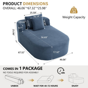 English Elm 67.5''chaise Lounge Oversized Corduroy Sleeper Sofa with Deep Seat and Two Pillows Blue W1803P409171