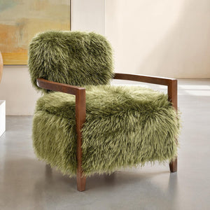 English Elm 1Pc Accent Chair - Plush Faux Fur Upholstery With Raked Wooden Arms For Cozy Contemporary Style B2741P401370