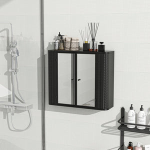 English Elm Black Wall-Mounted Bathroom Cabinet with Mirror, 2 Doors, Open Shelf & Steel Frame for Vanity Spaces W3122P272846