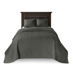 JLA Home Madison Park - 3 Reversible Bedspread Set with Quilted Stitch Texture, Prewashed Cotton Fill, Antimicrobial Freshness and Oversized Drape Dark Grey MP13-6455