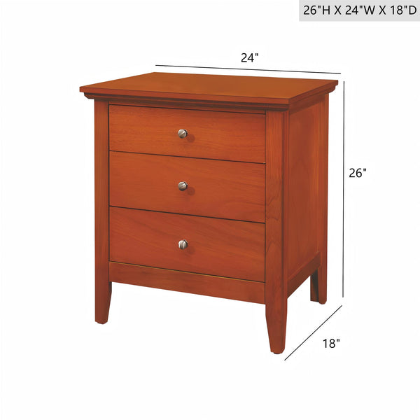 English Elm Charming three-drawer nightstand with storage—durable particleboard, compact 26"H x 24"W x 18"D bedside solution Oak 30 L x 26 W x 20 H B078108325