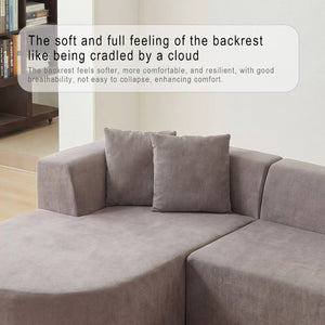 English Elm L-shaped Corduroy Sectional with Movable Ottoman Deep Foam Seats for Living Room W3670S00008