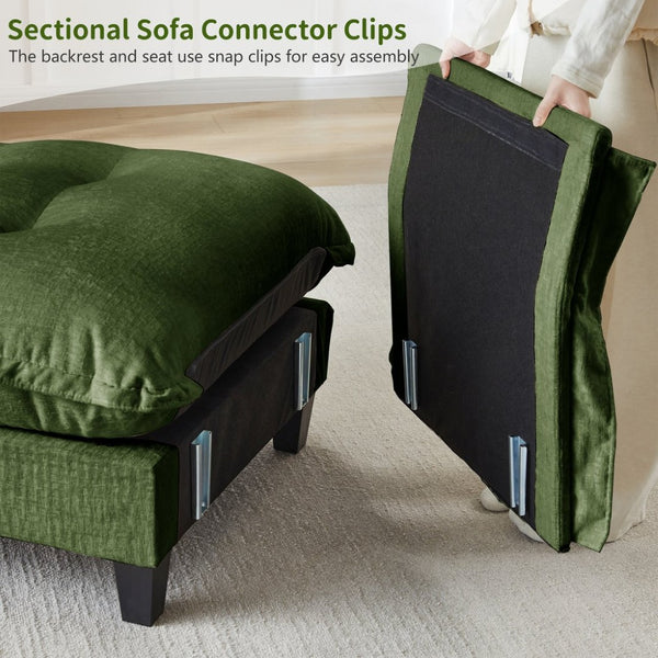 English Elm 107" U Shaped Chenille Sectional Cloud Sofa with Ottomans Deep Seat Modular Living Room Green W714S01730
