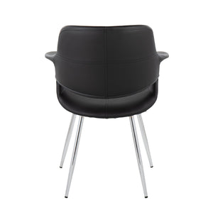 English Elm Vintage Glamour Art Deco Chair Set Of 2 In Chrome Metal & Black Faux Leather For Chic Interiors B202P223669-GIGA