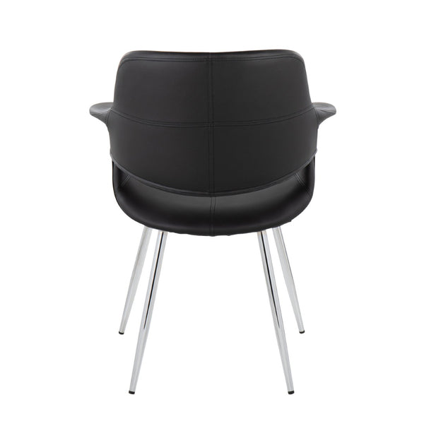 English Elm Vintage Glamour Art Deco Chair Set Of 2 In Chrome Metal & Black Faux Leather For Chic Interiors B202P223669-GIGA