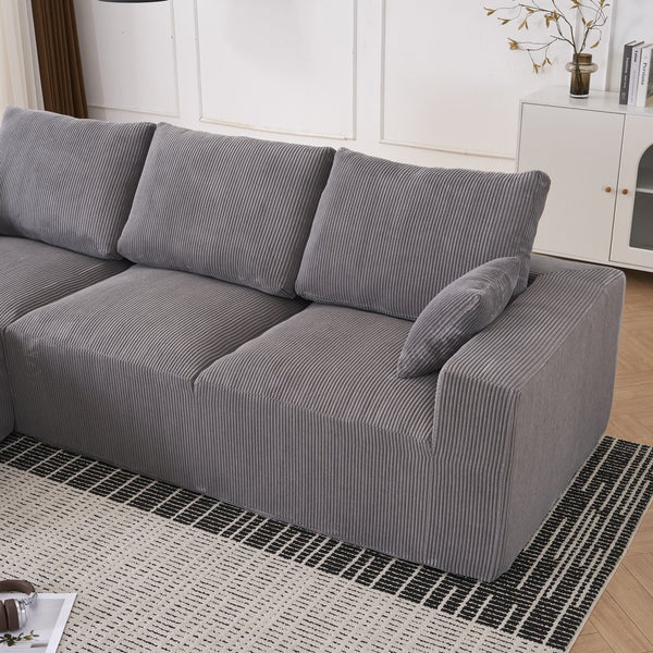 English Elm Boneless 113" U-Shaped Cloud Sectional Sofa in Gray Corduroy - No Assembly, Full-Foam Comfort Sleeper W3401P338847