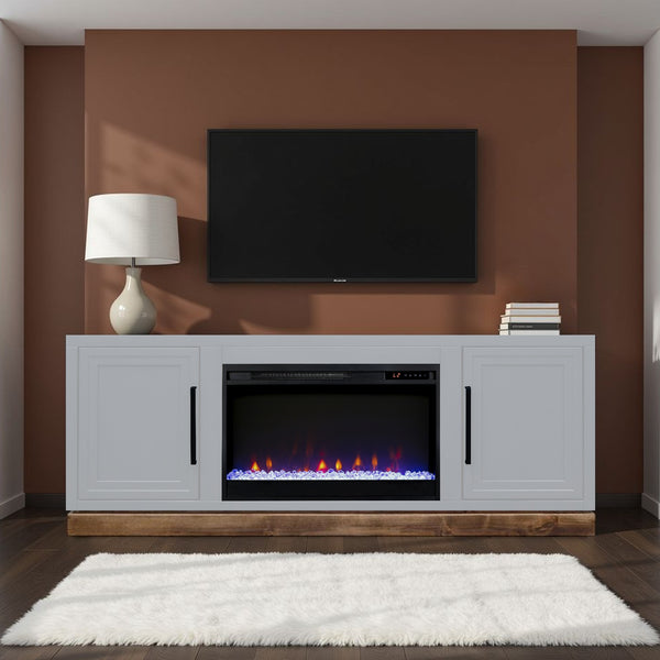 English Elm Nora 64-inch Fireplace TV Stand with 26" Electric Insert, Two-Tone Alder & Poplar Craftsmanship White B108P345193