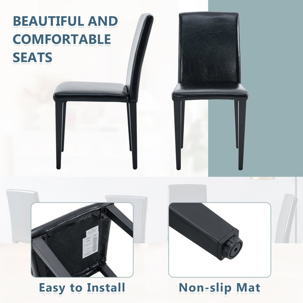 English Elm Four Black Pu Leather Dining Chairs with Steel Legs for Modern Industrial Kitchens W1151P372918