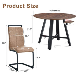 English Elm Table 5-Piece Modern Minimalist Dining Set With Round 42-Inch Top, 4 Brown Fabric Chairs & Black Legs W1151S03755-GIGA