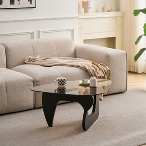 English Elm Century Mid-century Oak Base Tempered Glass Coffee Table Compact Living Room Accent Black+Brown W1718P452037