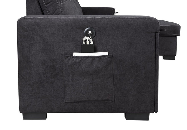 English Elm Ollie Woven Fabric Sleeper Sectional with Storage Chaise and Built-in Charging Ports Black B2749S00017