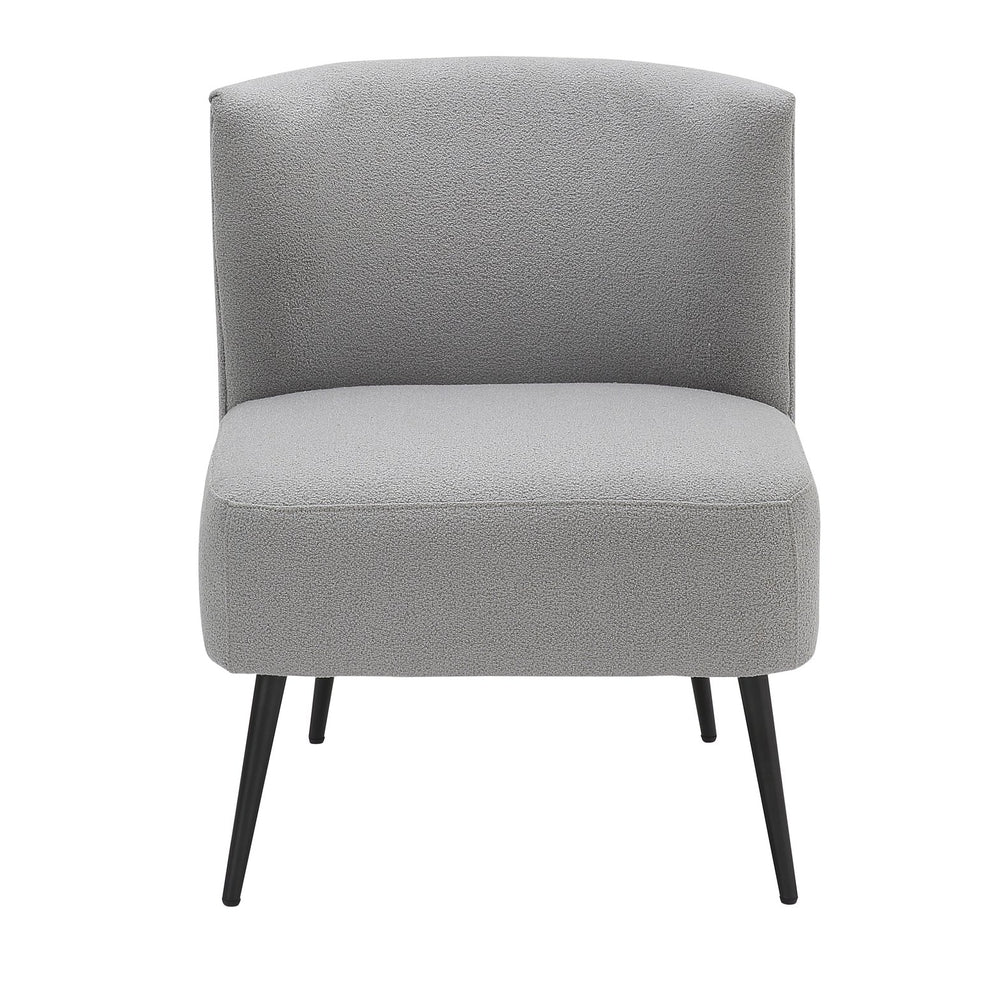 English Elm Fran Sherpa Slipper Chair in Light Grey Fabric with Black Metal Legs — Contemporary Cushioned Accent Seat B202P223533