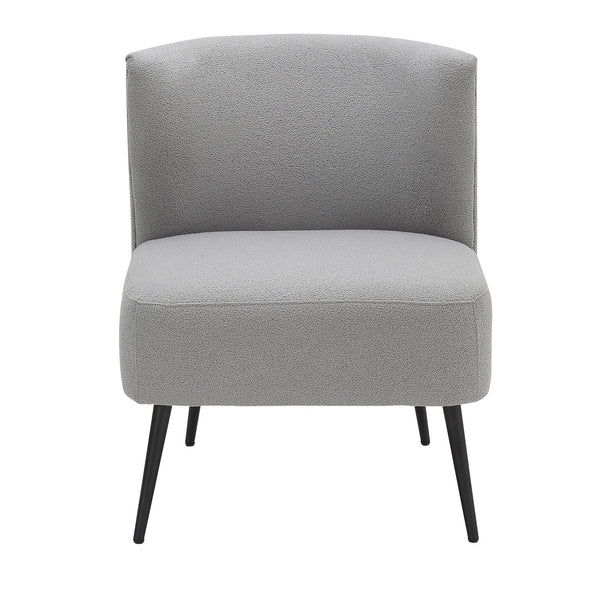 English Elm Fran Sherpa Slipper Chair in Light Grey Fabric with Black Metal Legs — Contemporary Cushioned Accent Seat B202P223533