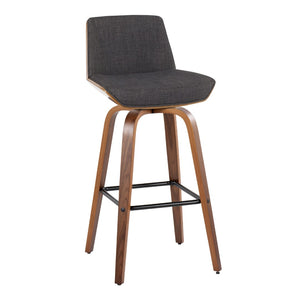 English Elm Fixed-height Swivel Barstools Mid-century Walnut Legs Charcoal Upholstered Seat Set of 2 B202S02155