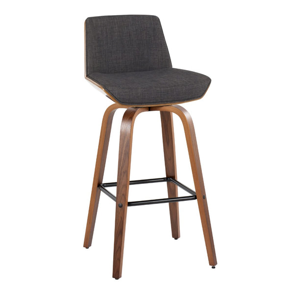 English Elm Fixed-height Swivel Barstools Mid-century Walnut Legs Charcoal Upholstered Seat Set of 2 B202S02155
