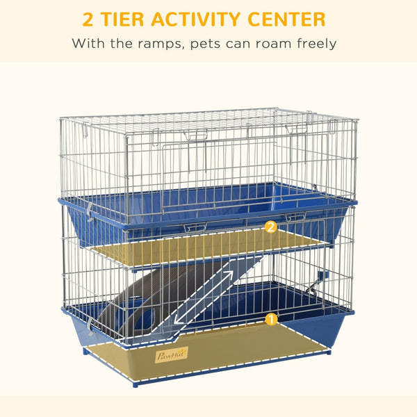 English Elm Pawhut Two Tier Small Animal Wire Habitat with Ramp Dual Trays and Feeding Accessories W2225P217530