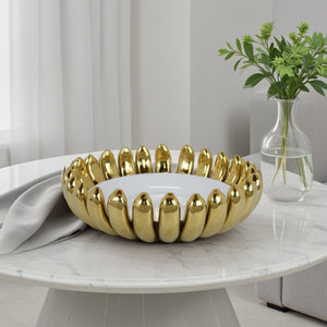 English Elm Milly Gold Petal Rim Ceramic Bowl Glossy White Sculptural Centerpiece for Home Decor B056P417013