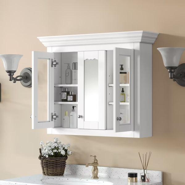 English Elm 35" Bathroom Medicine Cabinet with Mirror — 5 Adjustable Shelves, Wall-Mounted Storage, Modern White Elegance N710P264306K