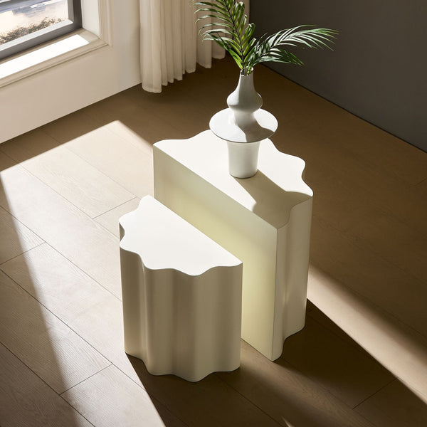 English Elm Side Console and Table Set Sculptural Wavy Fiberglass Fully Assembled Modern Living Room W2582S00201