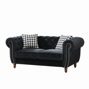 English Elm 67"Chesterfield Velvet 2-Seater Sofa with Nailhead Trim, Roll Arms, Hardwood Frame, Luxurious Comfort Black W3373S00011