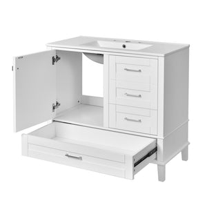 English Elm 36" White Bathroom Vanity Solid Pine Frame with Soft-Close Door, 3 Versatile Drawers & Ceramic Top N729P211167K