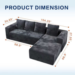 English Elm Modular Cloud Sectional Sofa with Corduroy, Deep Seat L-Shape Sofa with Right Chaise, No Assembly W3955P388718