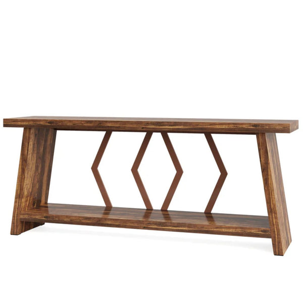 English Elm Coffee Console Table Industrial Metal Frame Vintage Wood Grain 2 Tier Entryway Sofa T3971P446917